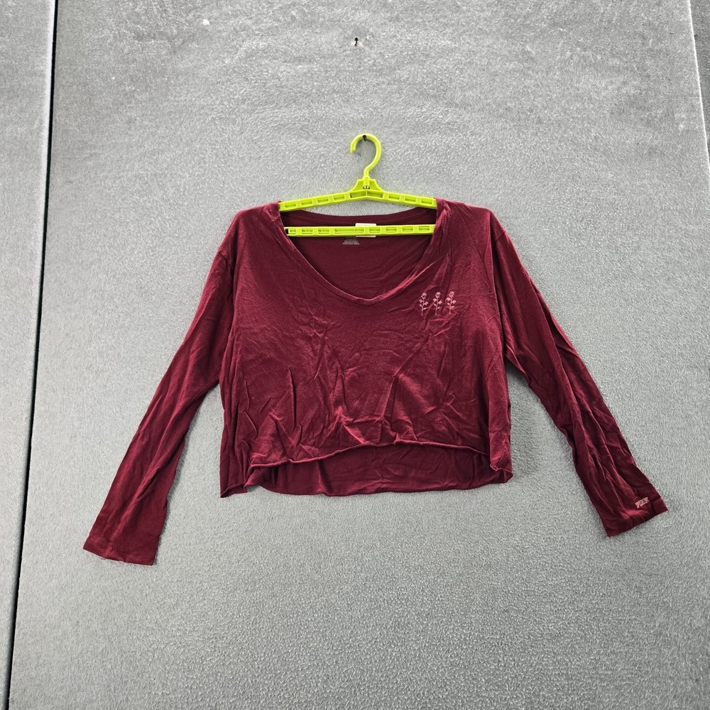 Victoria's Secret PINK Women Shirt L Red Scoop Neck Pullover Cropped